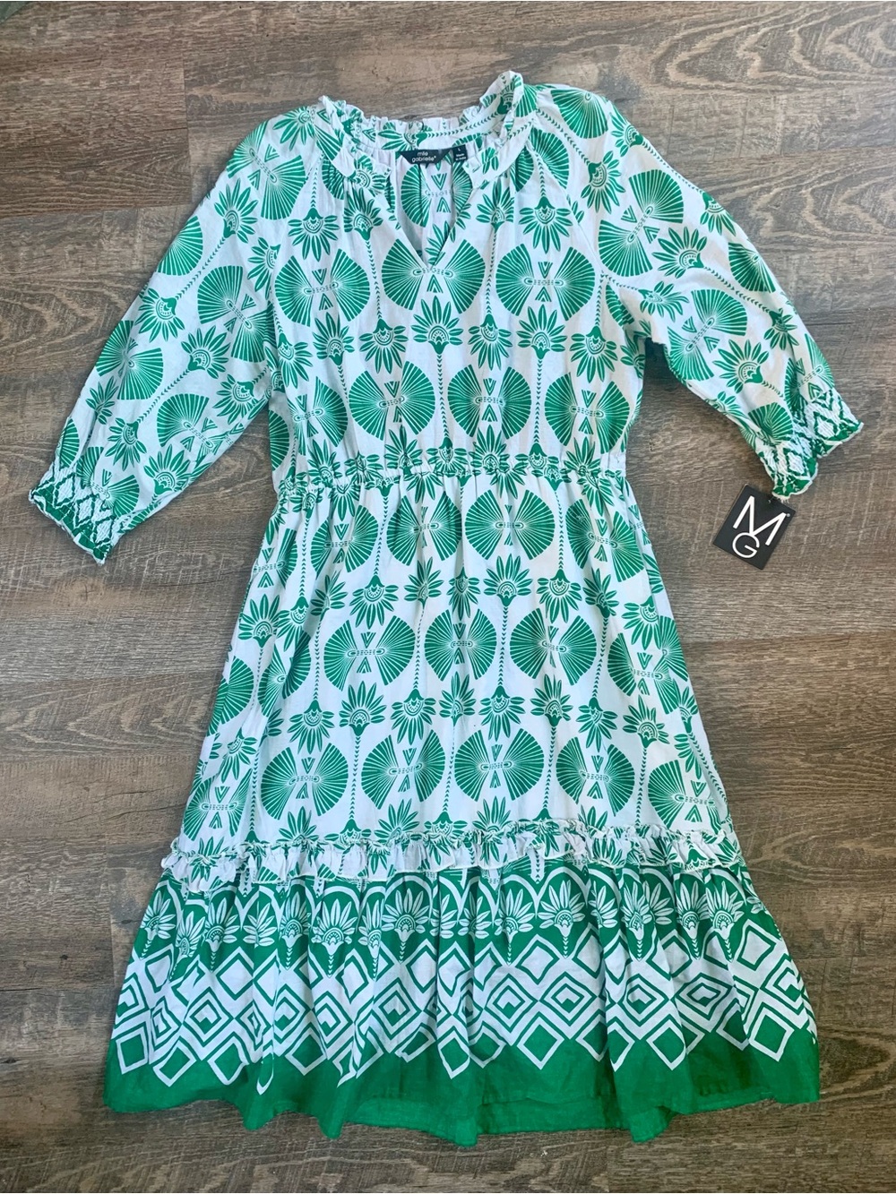 Mlle Gabrielle Women’s  Green & White Printed Dress